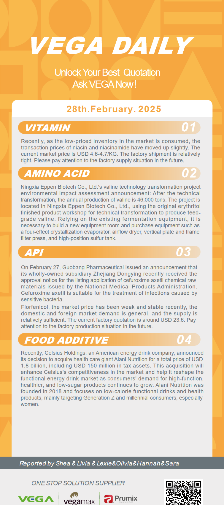 Vega Daily Dated on Feb 28th 2025 Vitamin Amino Acid APl Food Additives.png